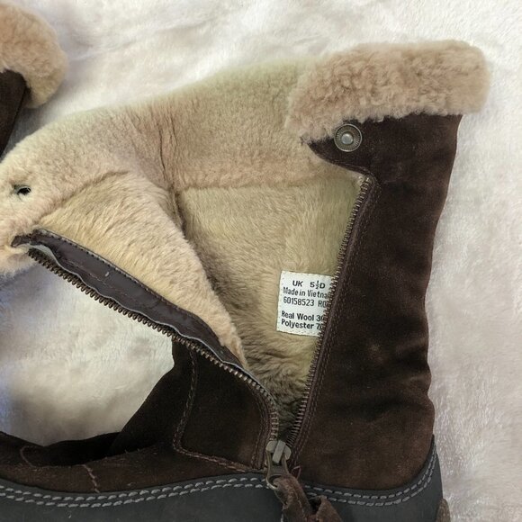 Clarks Brown Suede Side Zip Fur Lined Winter Boots Size 7.5 - Picture 12 of 16